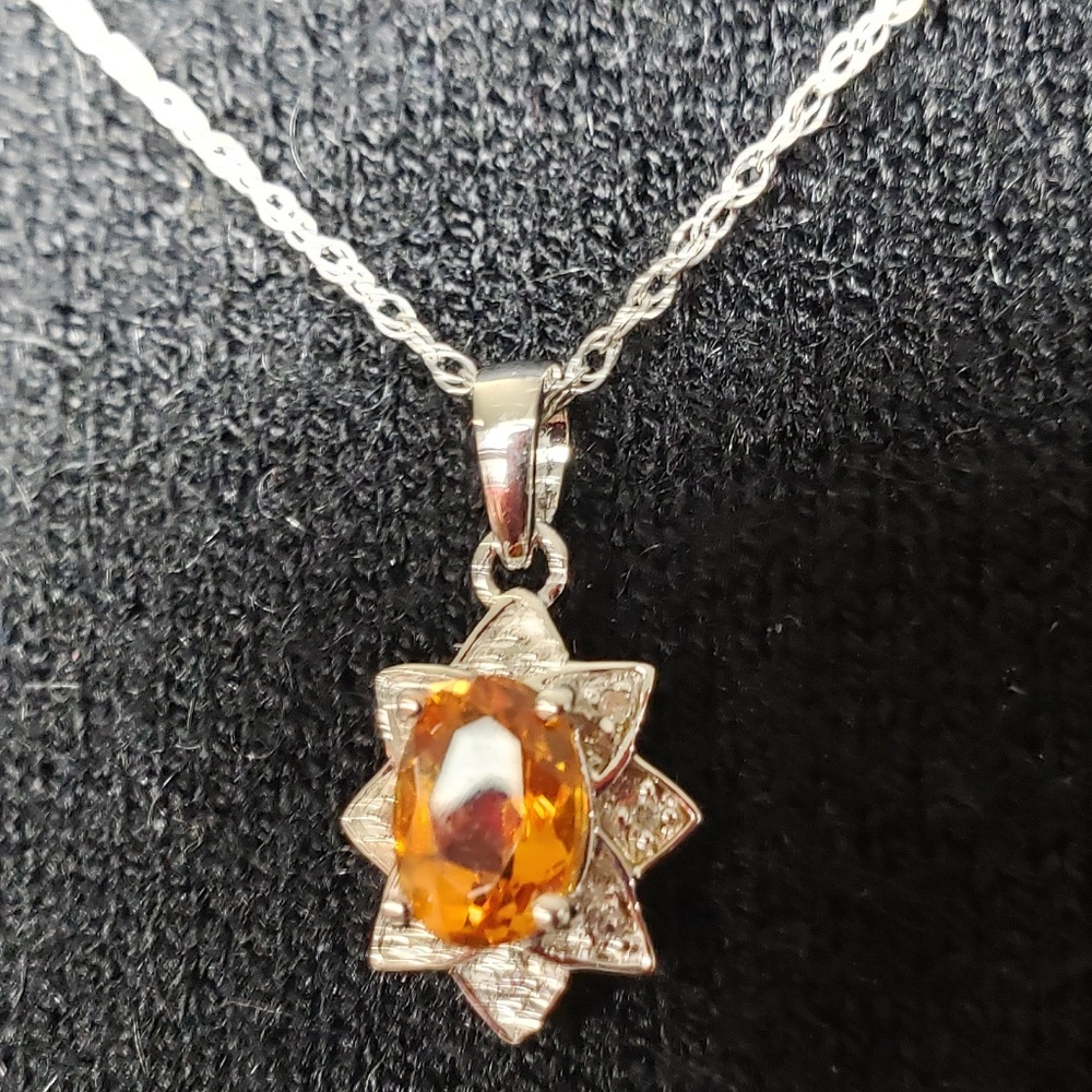 Citrine  & Diamond Accent Necklace Sterling Silver